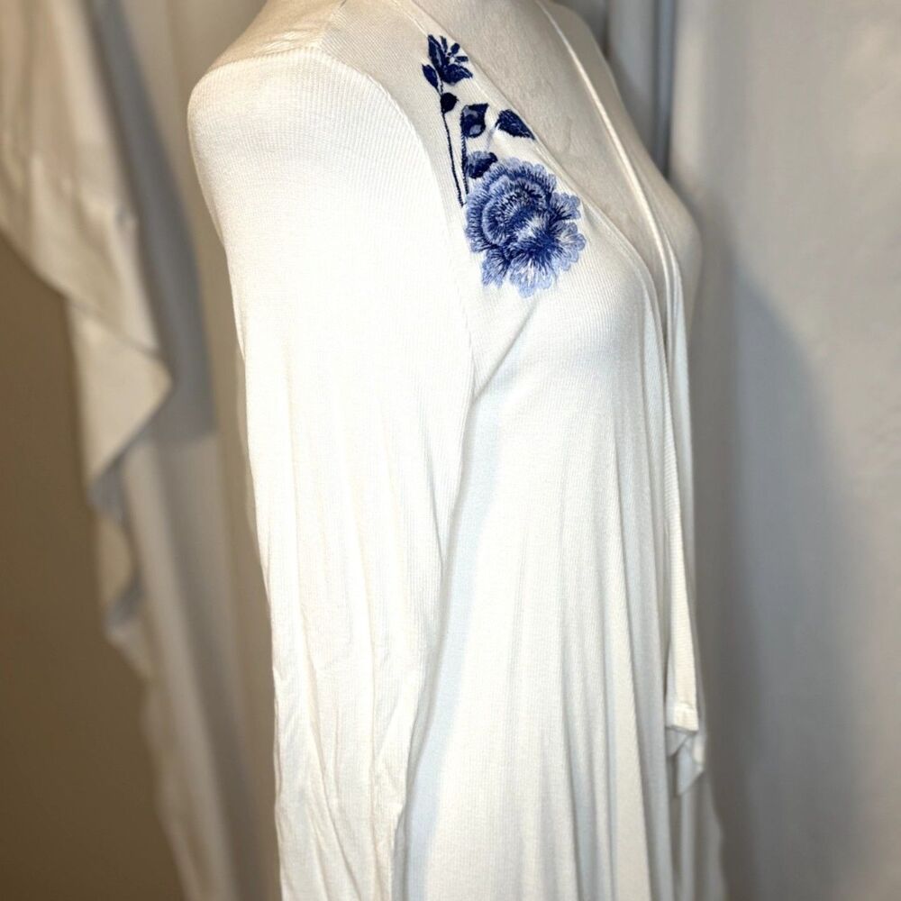 INC International Concepts Cardigan Floral Embroidered Draped White Blue Womens - Picture 6 of 7